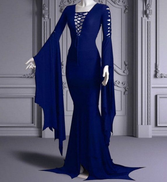 Mittelalter Gothic Kleid-Set Für Damen – Schwarz, Mit Elfenohren, Kapuze, Handschuhen, Größe XL, Für Cosplay