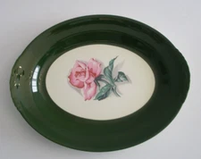 Homer Laughlin Rhythm Rose Serving Platter Green Band 1955 Pink Rose EUC