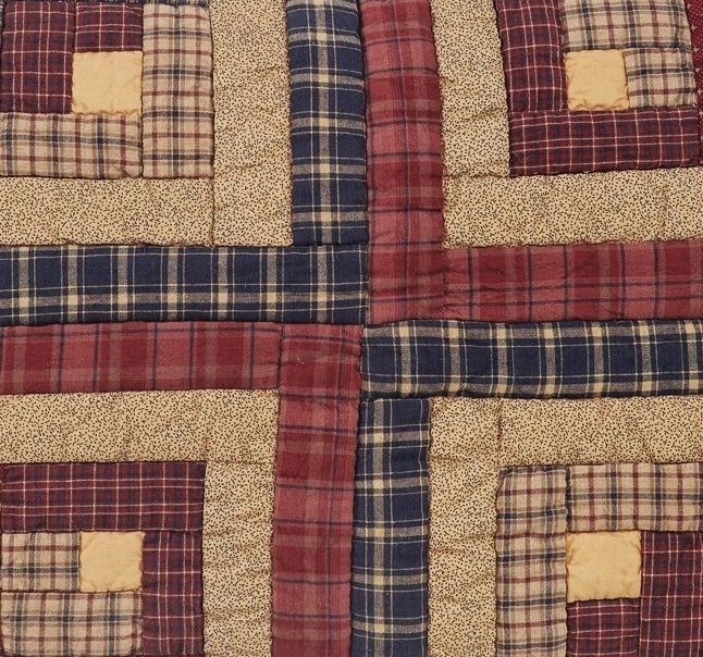 Almohada acolchada a mano simulada estándar bloque de cabina de troncos retazos azul marino rojo Millsboro Foto 3 de 4