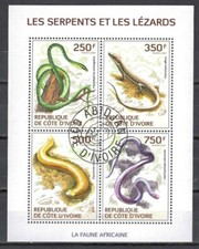 Animaux Serpents et Lézards Côte d' Ivoire (463) Yvert n° 1342 à 1345 oblitérés