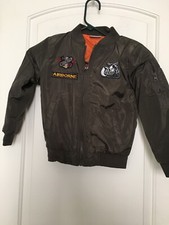 Boys Zip Up Flight Jacket Coat "AIRBORNE" Size 8 Black