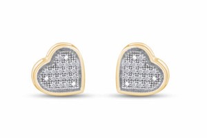 Authentic 1/10 Ct Micro Pave White Natural Diamond Heart Earring in 14K Yellow Gold Plated