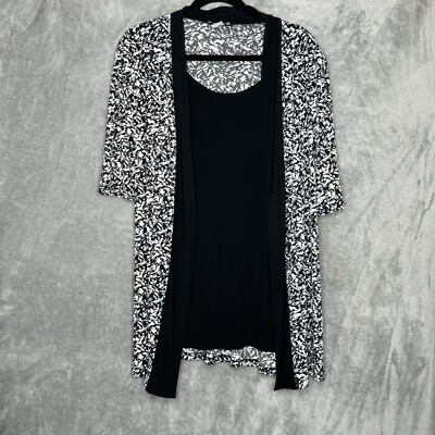 Bleeker & McDougal 1X Top Shirt Black Abstract Short Sleeve Scoop Neck Stretch