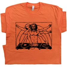 DJ T Shirt DaVinci Technics Graphic Turntables Headphones Record Player 80s Tee