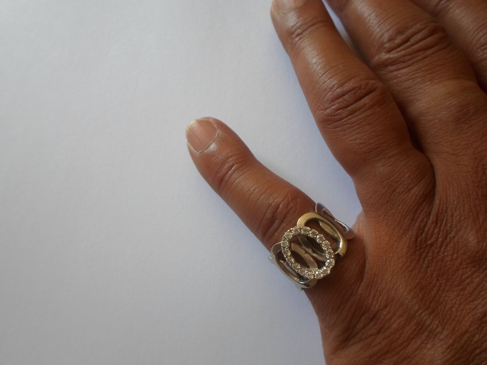 solid silver ring, interlaced rings, zirconiums, … - image 2