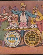 L PRANG TRADE CARD, UNCLE SAM SELLING ONT THREAD TO WORLD, 1879 CALENDAR  K1124