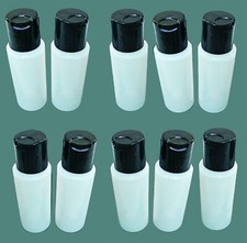 LOT OF 10 PLASTIC 2 OZ TRAVEL BOTTLES WITH DISPENSING CAP TRANSPARENT WHITE HDPE