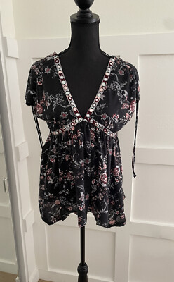 Haute Project Los Angeles  BABYDOLL BOHO Black Multicolor TOP SIZE S/P