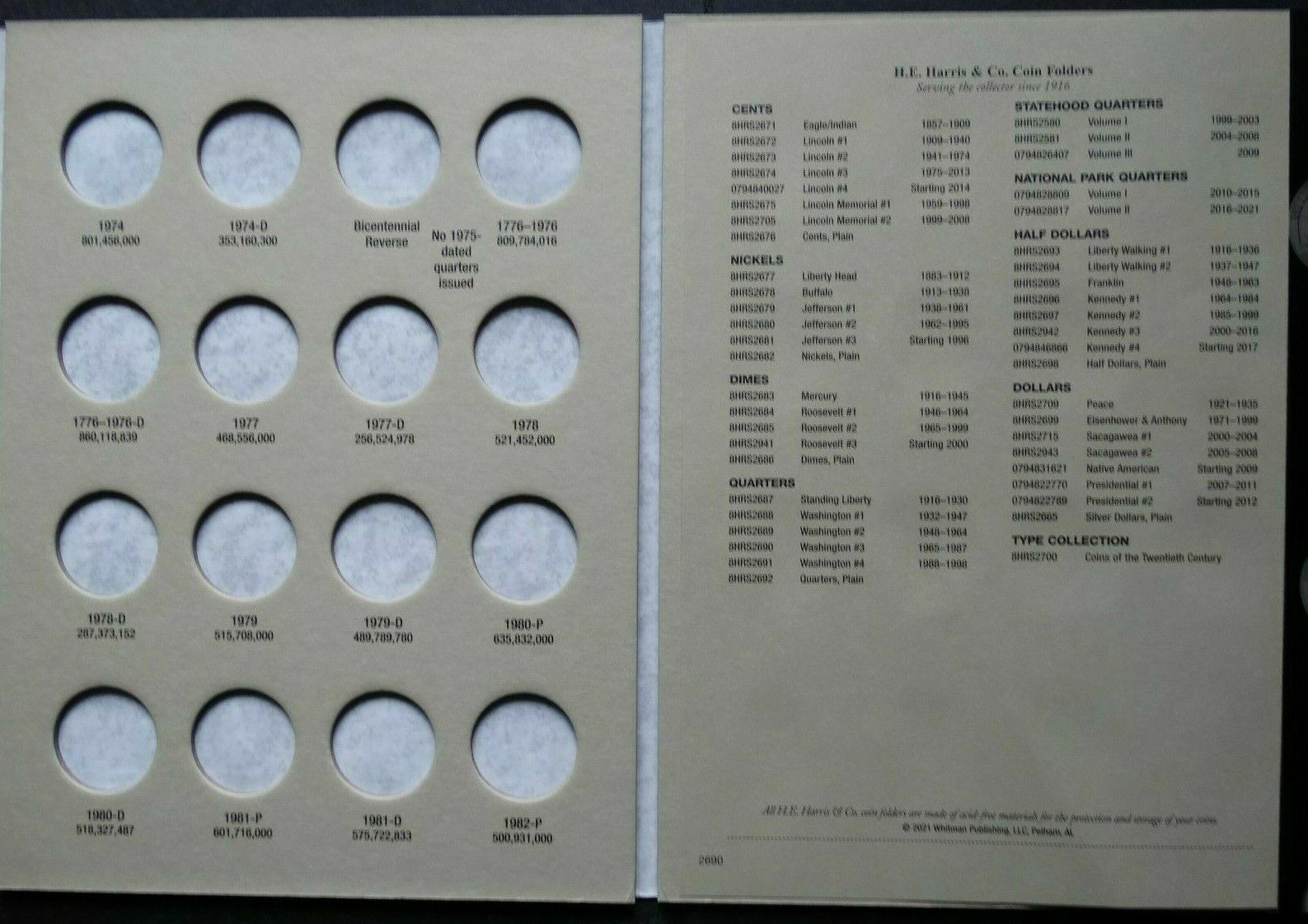 Set of 5 He Harris Washington Quarters Coin Folders Number 15 1916