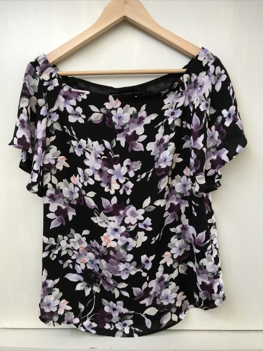 White House Black Market floral off the shoulder blouse Top Black/Lilac  Size XS