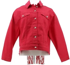 DG2 Diane Gilman Fringed Star Denim Jacket Red 1X NEW (221)