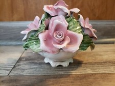 Fine Vintage Italian Porcelain Capodimonte pink flowers roses Flowers 7" Wide