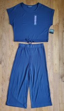 MADISON PARK WOMEN 2-PC KNIT LOUNGEWEAR PJs PAJAMAS TOP WIDE LEG PANT sz S NWT