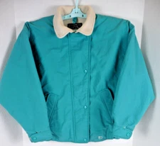 Vintage Woolrich Jacket Coat Womens Small Teal White 80s Peter Pan Collar Lined