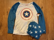 NEW- Marvel Comics Captain America Shirt Jogger Pants Pajama Set Women s Large
