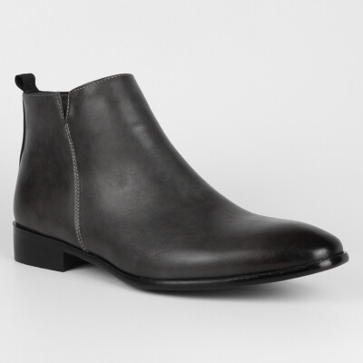 Men Pointed Toe Ankle Boots Faux Leather Chelsea Boots Zip High Top Shoes Casual