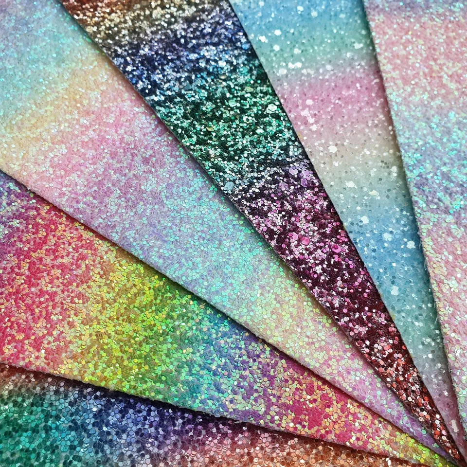 Chunky Rainbow Glitter Fabric A4 Sheets Faux Leather For Bows & Crafts