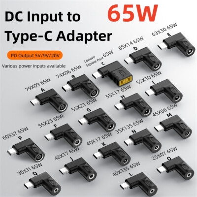 Laptop USB PD 65W DC Female to Type C Male Power Charger Adapter Converter