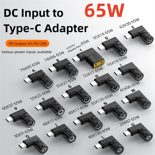 Laptop USB PD 65W DC Female to Type C Male Power Charger Adapter Converter