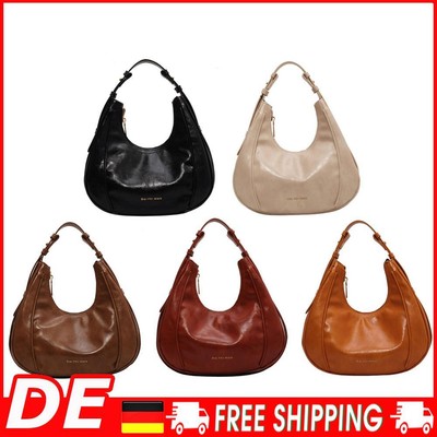 Women PU Crescent Hobo Bag Adjustable Strap Simple Tote Bag Retro Commuting Bag