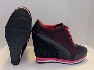 puma red wedge sneakers