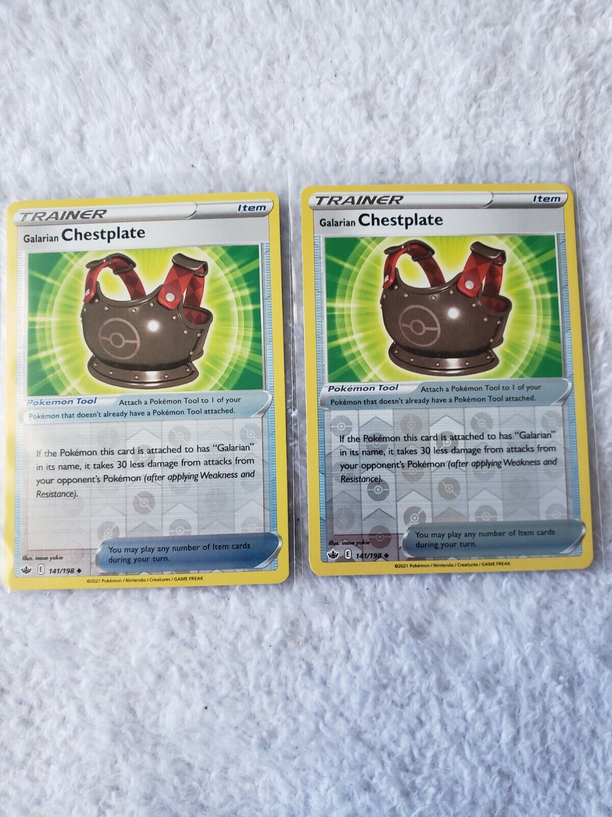 2x Pokemon TCG Chilling Reign - Galarian Chestplate 141/198 NM/M - Reverse Holo