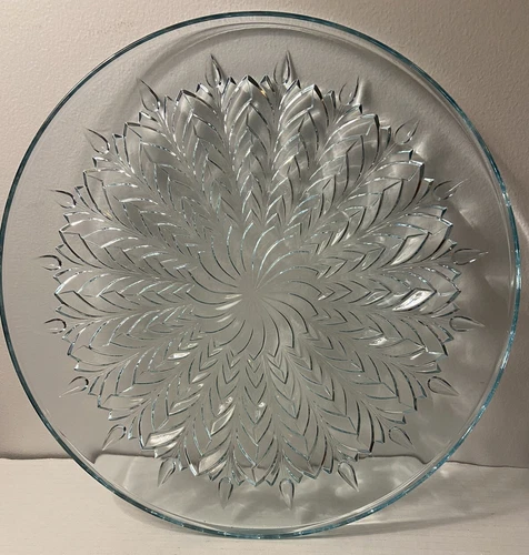 VTG Jeanette Glass Light Blue Feathers Serving Platter. Made In the USA