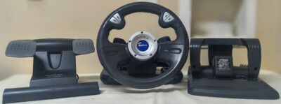 Vintage Saitek R440 PC USB Force Feedback Steering Wheel Pedal Set SIM Racing