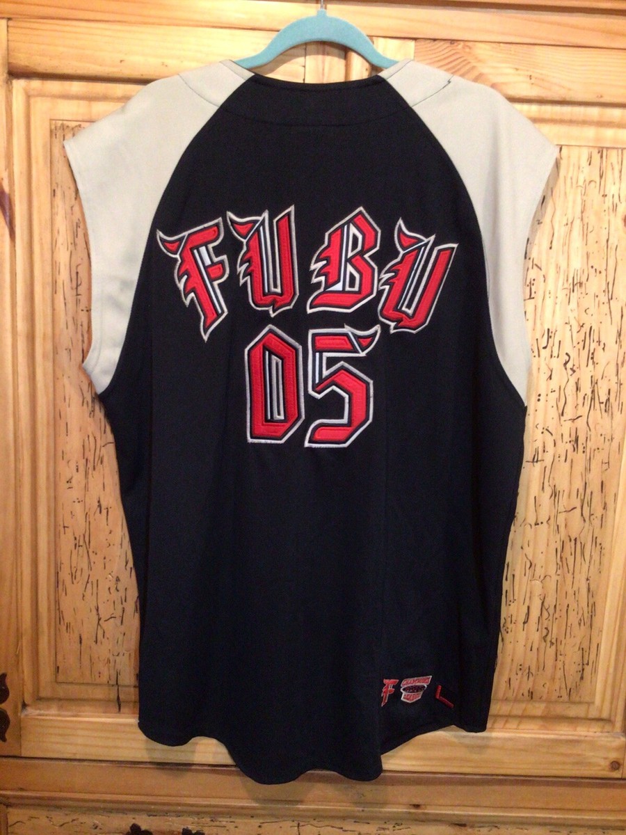 Vintage FUBU Black Tan Red 05 Baseball Jersey Button Up