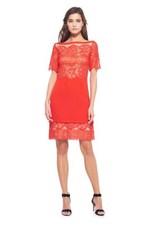 NWT TADASHI SHOJI Mesh Shoulder Lace Red Orange KNEE Length DRESS Size- 10