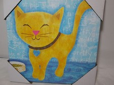 NEW Oopsy Daisy Too Canvas Wall Art 10x10 MEOW KITTY Cat - Yellow  Blue NEW