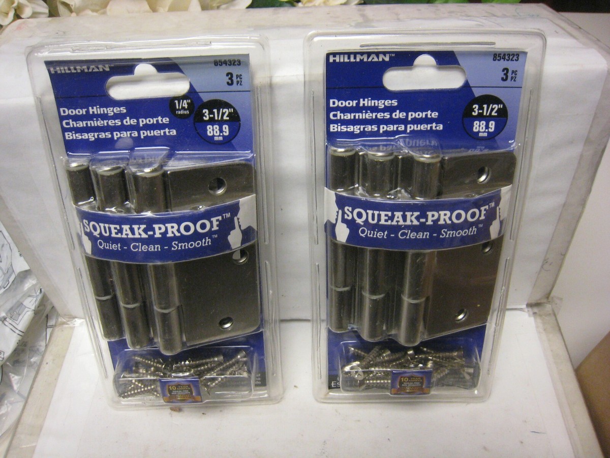 Hardware Essentials Satin Nickel Door Hinges - 3.5 Inch Smooth Corner Squeak-Proof 5 Pack