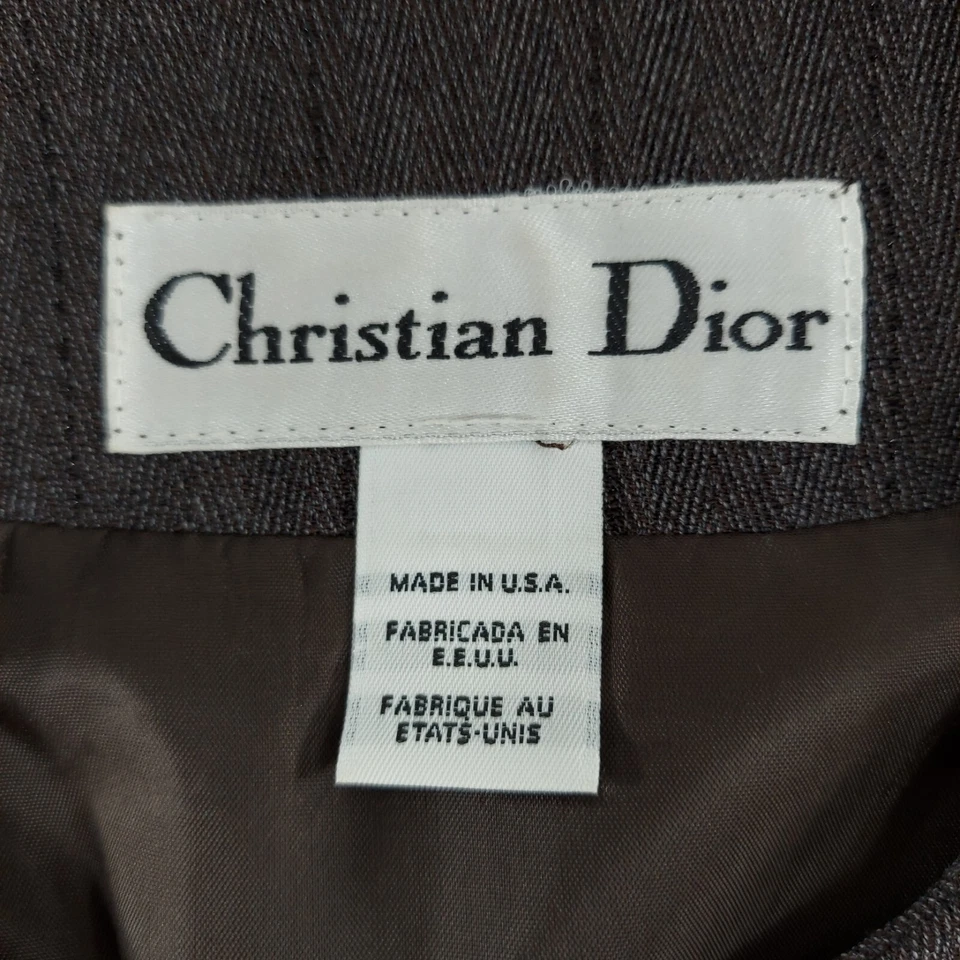 CHRISTIAN DIOR DARK BROWN HERRINGBONE WOOL w/METALLIC 2 pc SUIT WOMEN'S SIZE 14 - Image 3 of 4