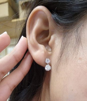 3 Ct IGI Certified Round Lab Grown Diamond Drop/Dangle Earrings 14k White Gold