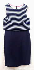 Eliza J sz 8 Sheath Dress blue & white stripes sleeveless tank 1303