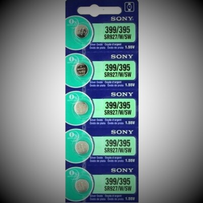 5 Pcs SONY 399 395 SR927SW 1.55V Watch Battery, AG7, SR57, 0% Hg, Exp. 2028