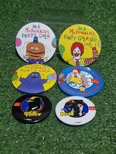 Vintage McDonalds Children Party Staff Pin Badge Collection x 6