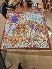 Beautiful Vintage Salvatore Ferragamo Silk Scarf Jungle Leopard Mint