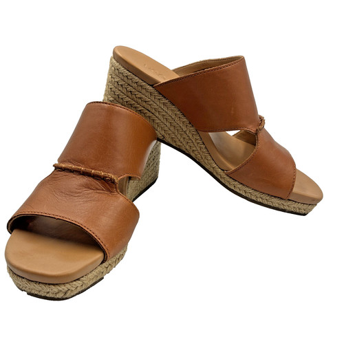 UGG Eirene Women’s US 7 Tan Leather Comfort Jute Espadrille Wedge Slide Sandals