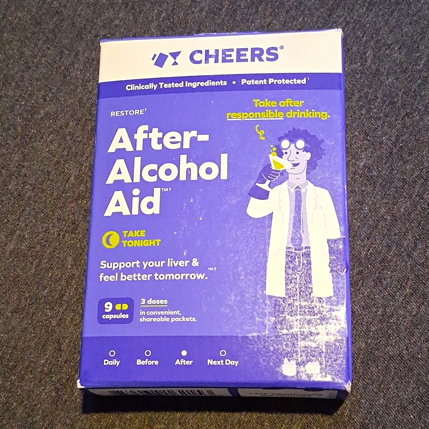 CHEERS After-Alcohol Aid Capsules Hangover Support, 9 Count, Night