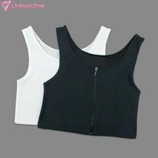 Lady Zip Chest Breast Binder Lesbian Tomboy FTM Bra Basic Vests Crop Tops Casual
