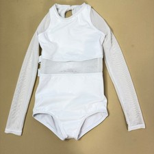 Balera White Long Sleeve Mesh Double X-Back Dance Leotard IC Intermediate Child