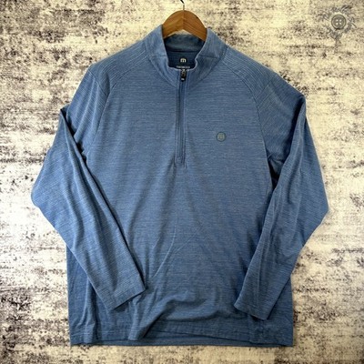 Travis Mathew Mens XL Blue 1/4 Zip Pullover Long Sleeve Striped Mock Neck Golf
