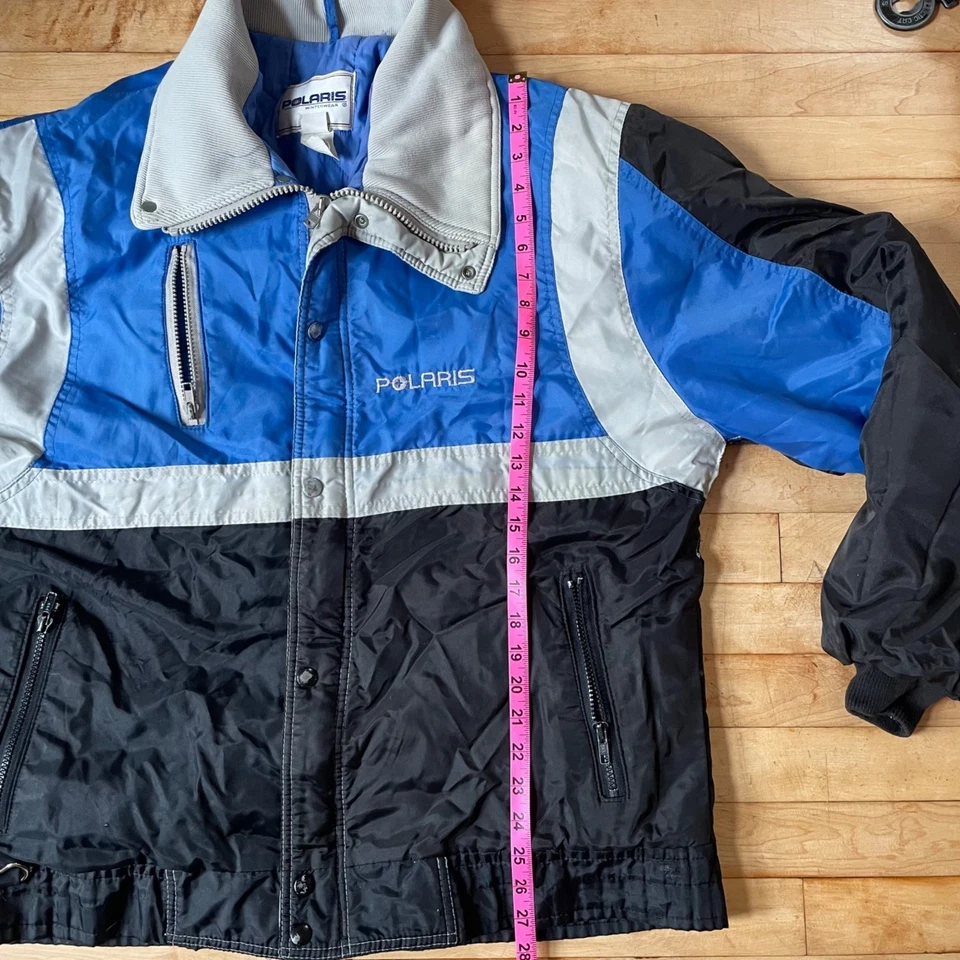 复古 90 年代 Polaris 冬季服雪地摩托车夹克 L 蓝色黑色美国制造联盟赛车 — 第 3/4 张图片