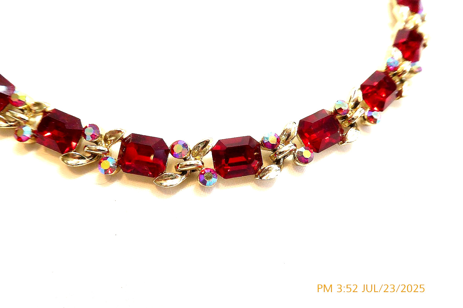 VINTAGE LISNER RUBY RED EMERALD CUT RHINESTONE NE… - image 1