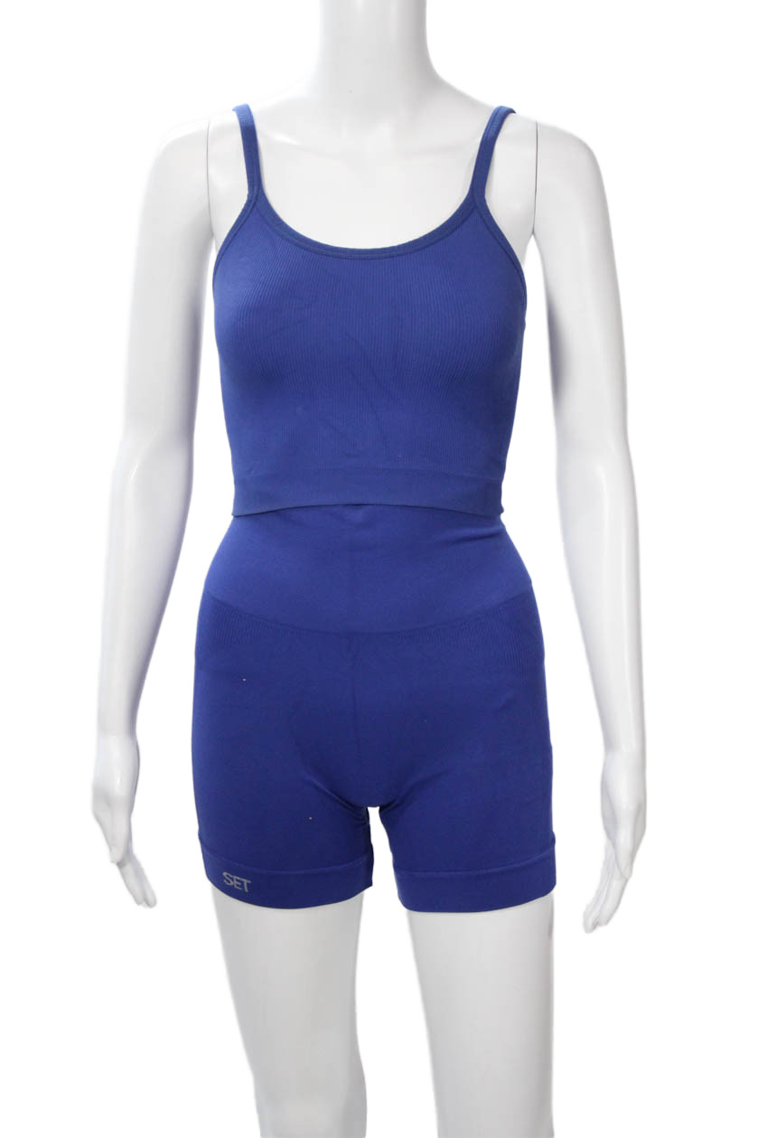 Set Active Womens Set Blue Polyester Solid Shorts… - image 1