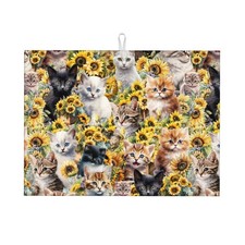 Cute Cat Dish Drying Mat Kitchen Counter Absorbent Microfiber 18x24 Inch