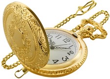 Elegant Gold Shield Pocket Watch &ndash; Timeless Style & Precision Men's Quartz Pocke