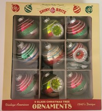 Christopher Radko Christmas Shiny Brite 9 Glass Ornament 2021 Indent Green Red