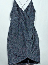 Forever 21 Black/Silver Sparkle Mini Dress Faux Wrap Size Large NWT